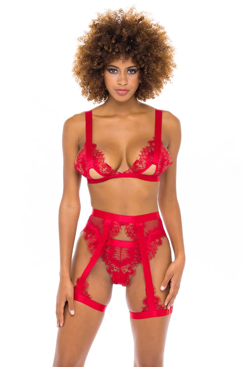 Bridal Janet Lace 3 Piece Set - RED