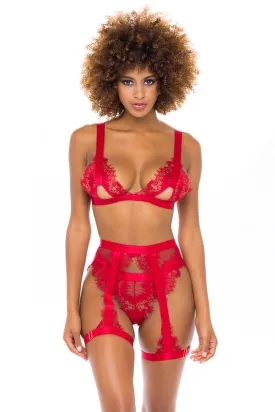 Bridal Janet Lace 3 Piece Set - RED