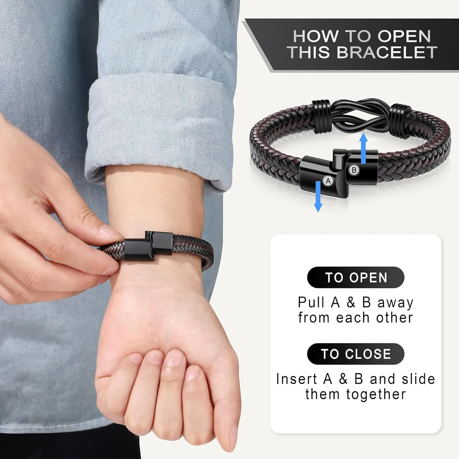      Brown Braided Leather Stainless Steel Infinity Bracelets Lettering Love You Forever Gifts for Son Grandson Husband Boyfriend Brother Always Linked Together