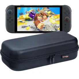 ButterFox Switch 2 Carrying Case for Nintendo Switch 2 2025, Fits Official AC Adapter Charger/Thin Protective Grip Case, 24 Game Holders and Built-in Stand, Extra Large Accessories Compartment - Black