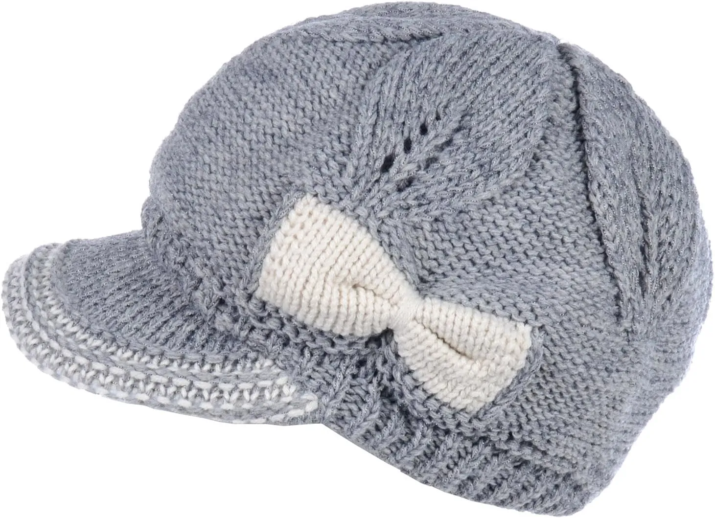 BYOS Womens Winter Chic Cable Warm Fleece Lined Crochet Knit Hat W/Visor Newsboy Cabbie Cap