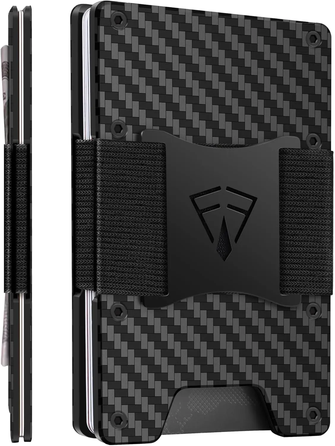 Carbon Fiber Wallet with Cash Strap Card Box Packed - Slim Minimalist Wallet for Men - Up to 15 Credit Card Holder - Mens Slim Wallet with RFID Blocking - Ideal Gifts for Men (Carbon Fiber Black)