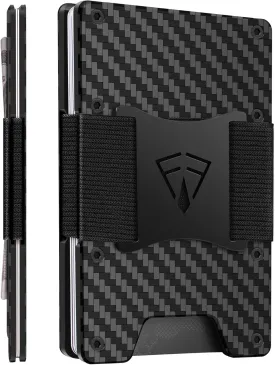Carbon Fiber Wallet with Cash Strap Card Box Packed - Slim Minimalist Wallet for Men - Up to 15 Credit Card Holder - Mens Slim Wallet with RFID Blocking - Ideal Gifts for Men (Carbon Fiber Black)