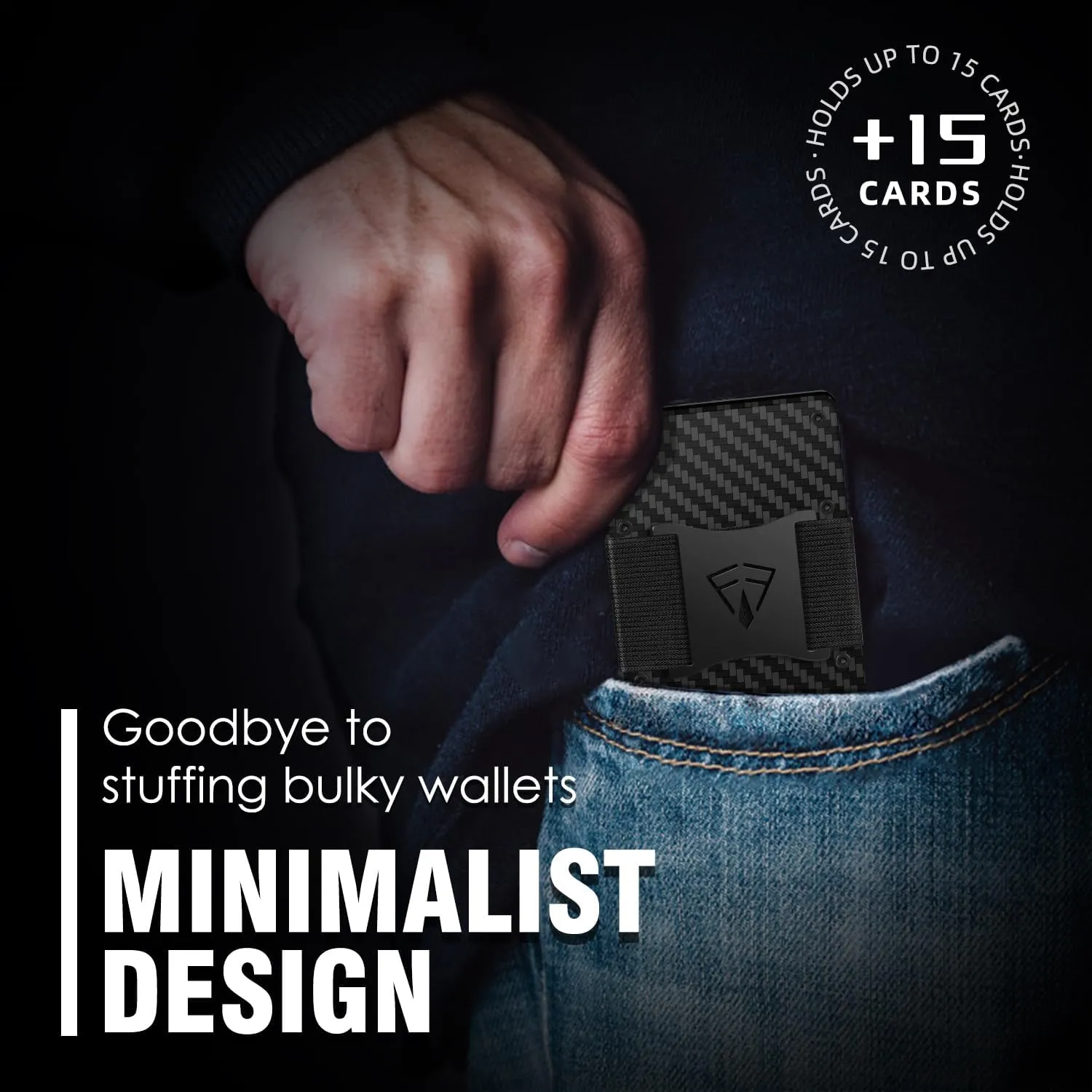 Carbon Fiber Wallet with Cash Strap Card Box Packed - Slim Minimalist Wallet for Men - Up to 15 Credit Card Holder - Mens Slim Wallet with RFID Blocking - Ideal Gifts for Men (Carbon Fiber Black)