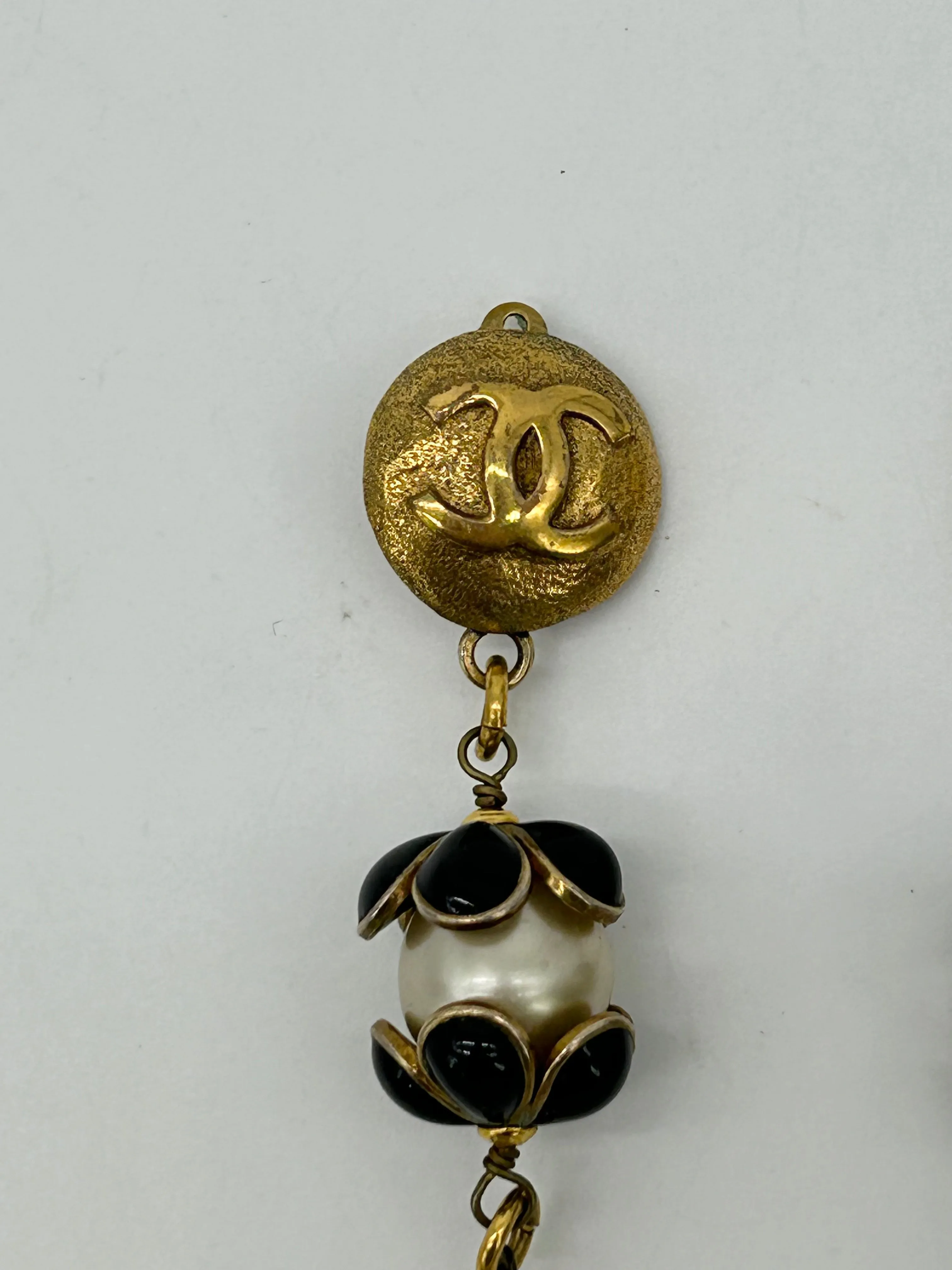 Chanel Gold Enamel Pearl Teardrop Earrings