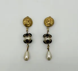 Chanel Gold Enamel Pearl Teardrop Earrings