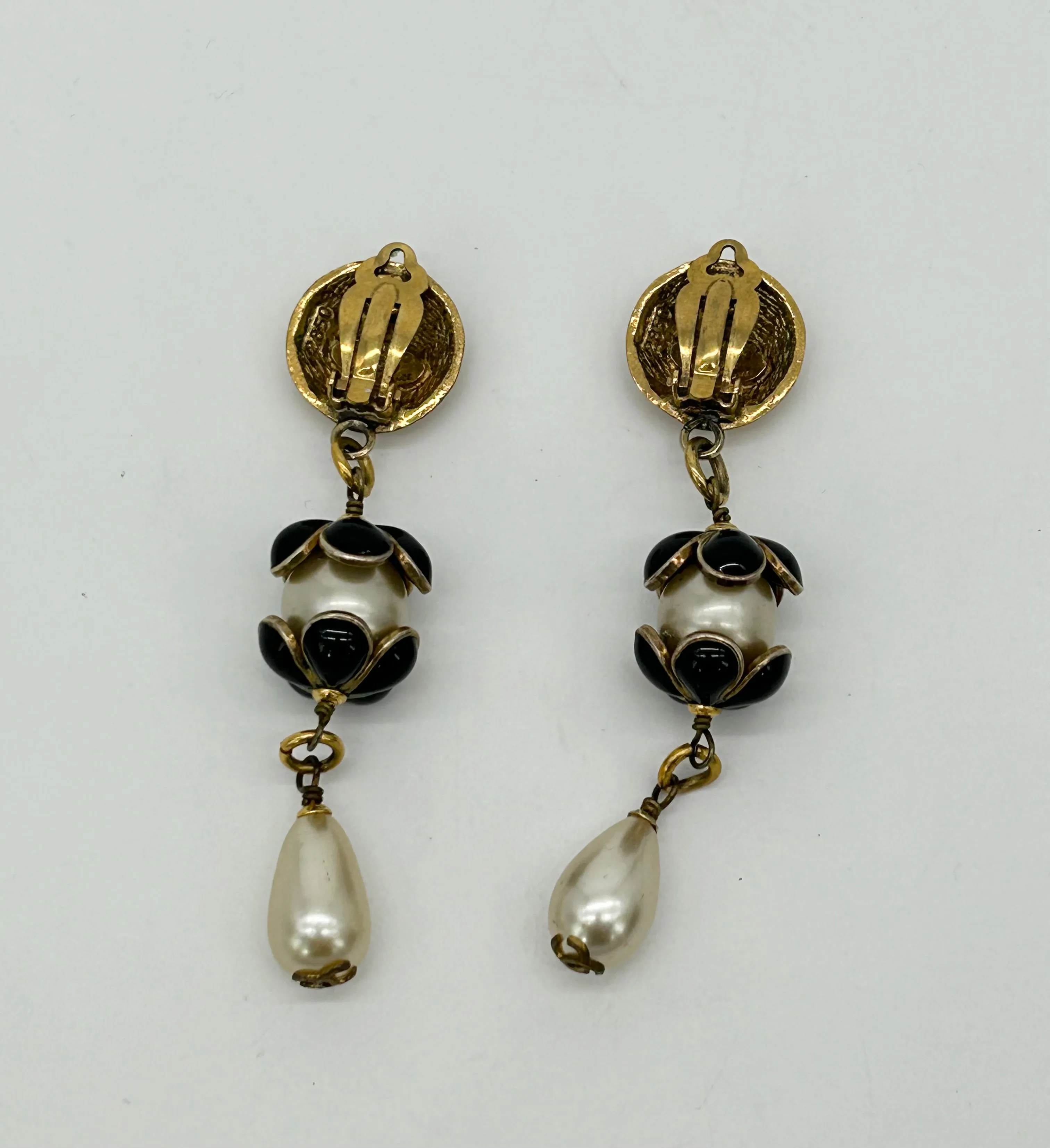 Chanel Gold Enamel Pearl Teardrop Earrings