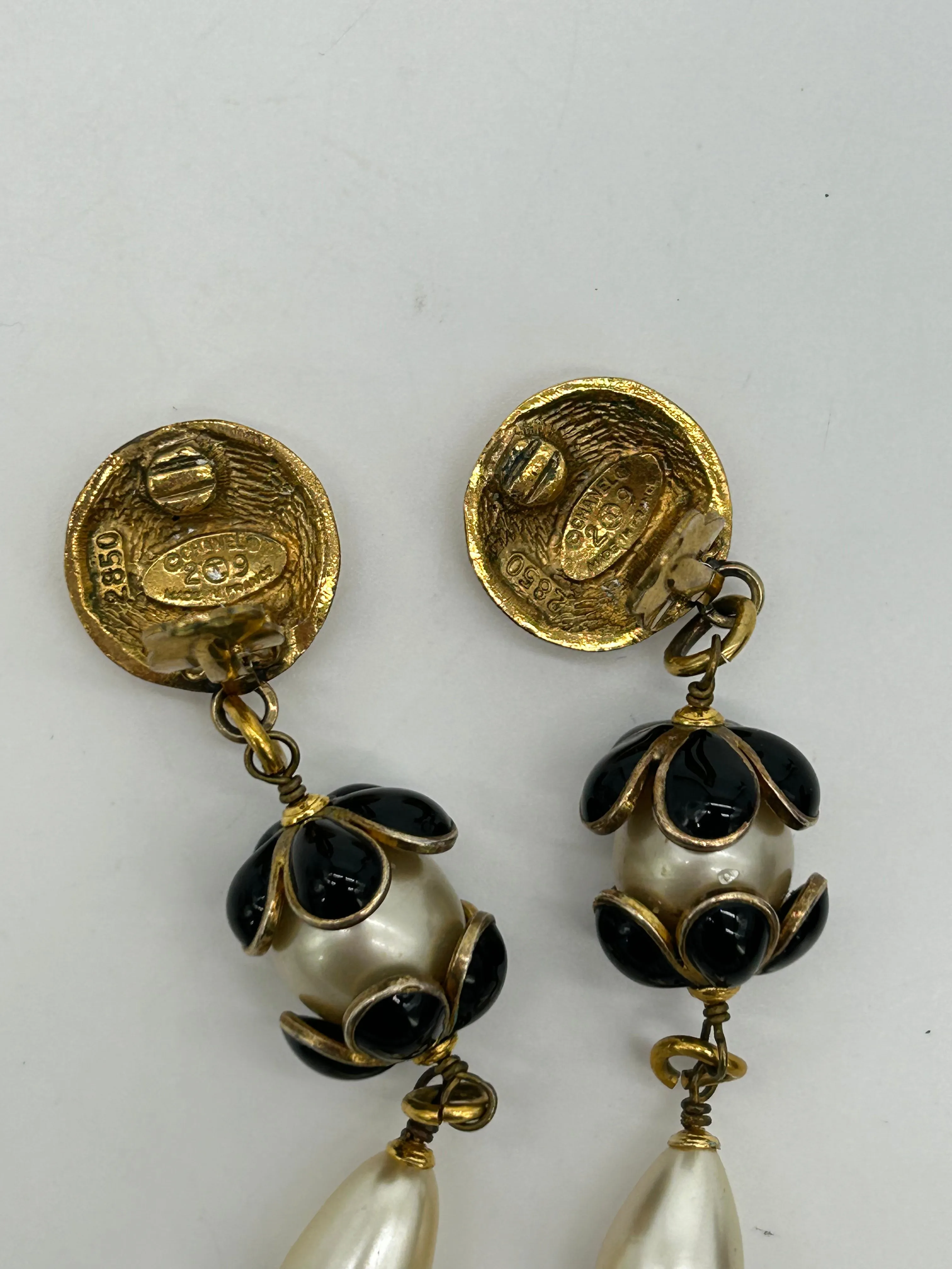 Chanel Gold Enamel Pearl Teardrop Earrings