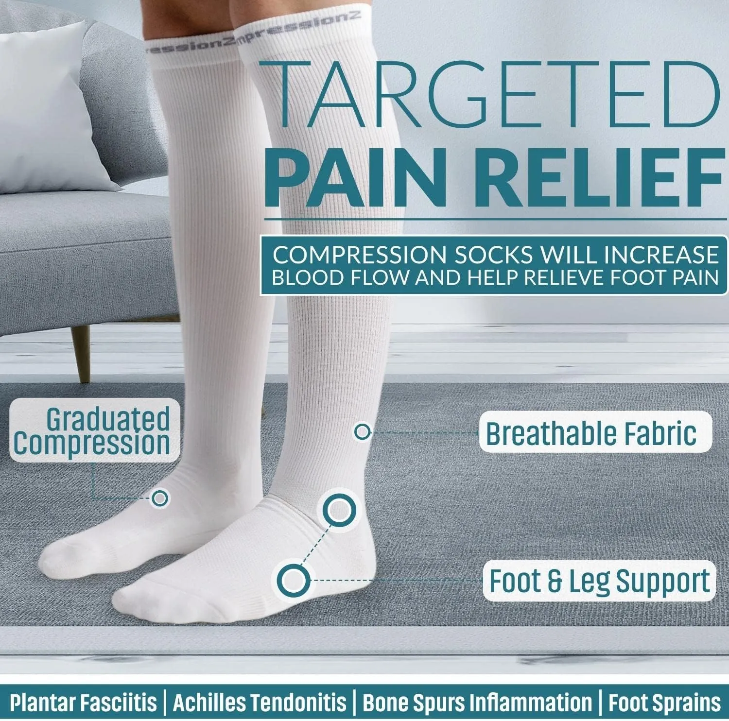 CompressionZ 30-40 mmHg Knee High Compression Socks Men & Women | Support Stockings for Travel, Nurses and Athletes