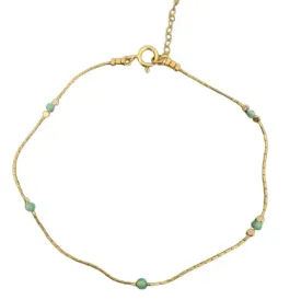 Dainty Opal Anklet Beach Minimalist Gold Filled 14K Bead Bracelet Syntethic Opal jewelry Length 9" extension (Green Opal)