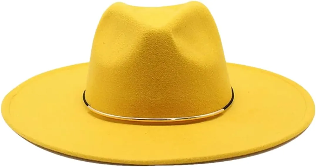 Dcvmvmn Women Big Edge Wool Fedora Hat Winter Autumn Lady Jazz Caps Yellow