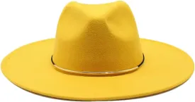 Dcvmvmn Women Big Edge Wool Fedora Hat Winter Autumn Lady Jazz Caps Yellow