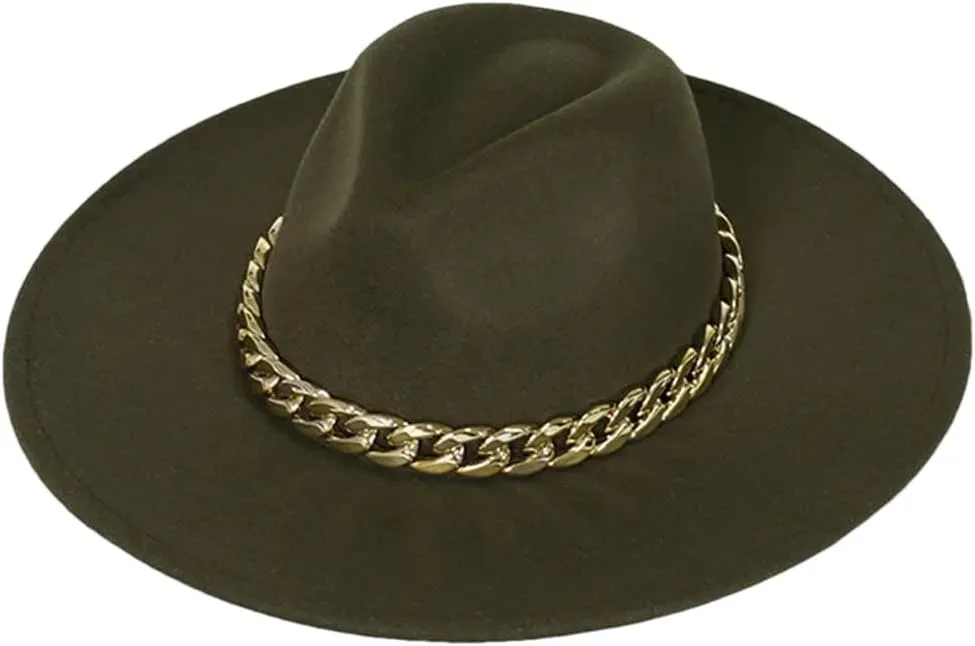 Dcvmvmn Women Chain Adjustable Big Brim Hat Unisex Fedora Hat Jazz Winter Hat