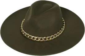 Dcvmvmn Women Chain Adjustable Big Brim Hat Unisex Fedora Hat Jazz Winter Hat