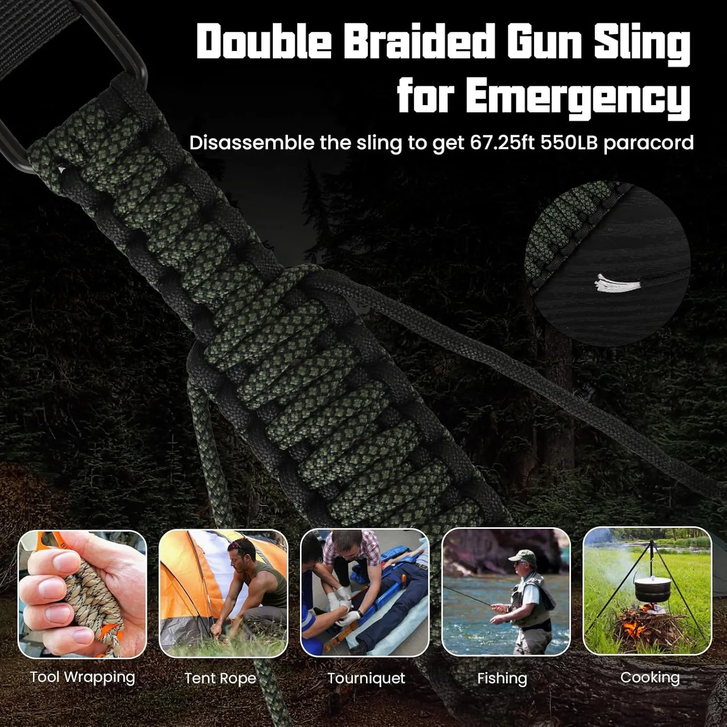 Double Woven Paracord Gun Rifle Sling with Non Slip Adjustable Strap