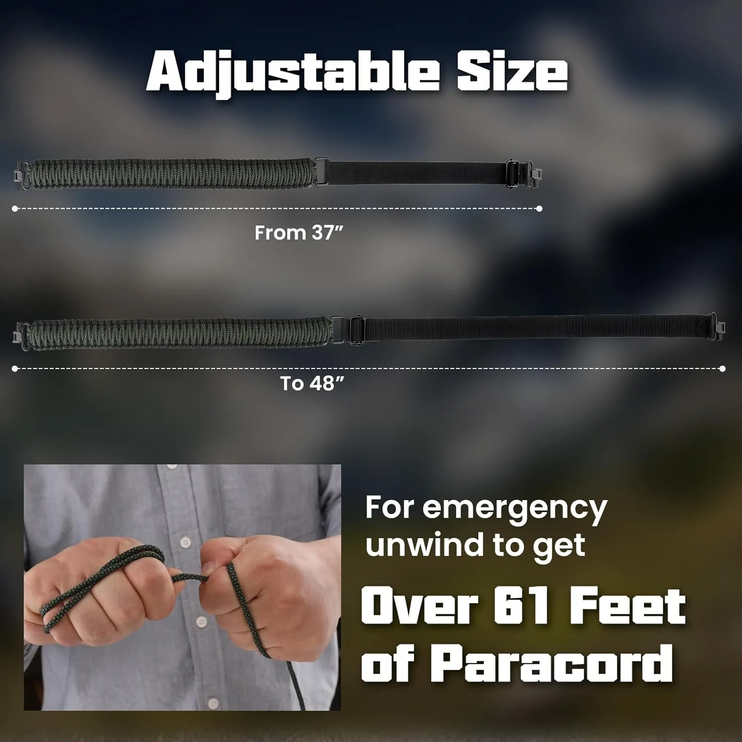 Double Woven Paracord Gun Rifle Sling with Non Slip Adjustable Strap