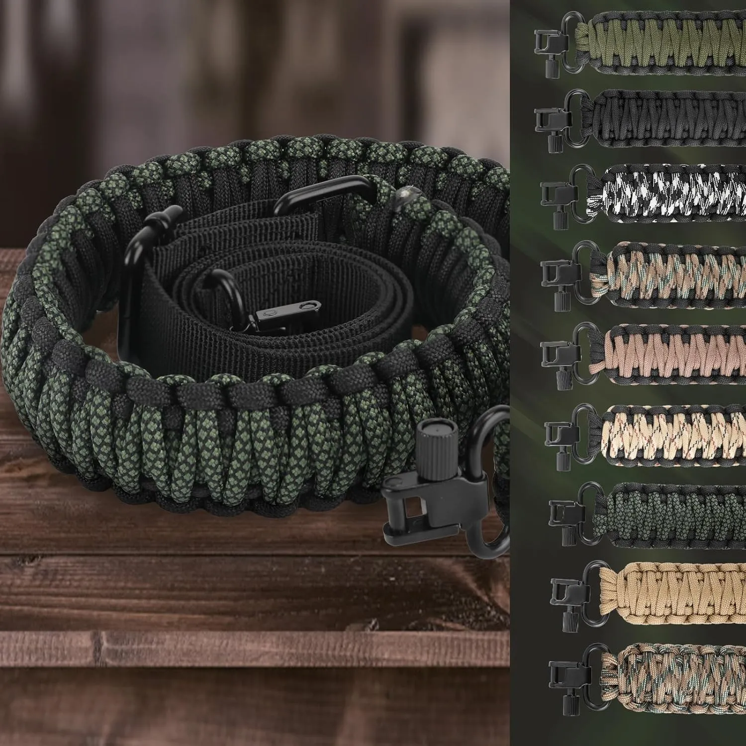 Double Woven Paracord Gun Rifle Sling with Non Slip Adjustable Strap