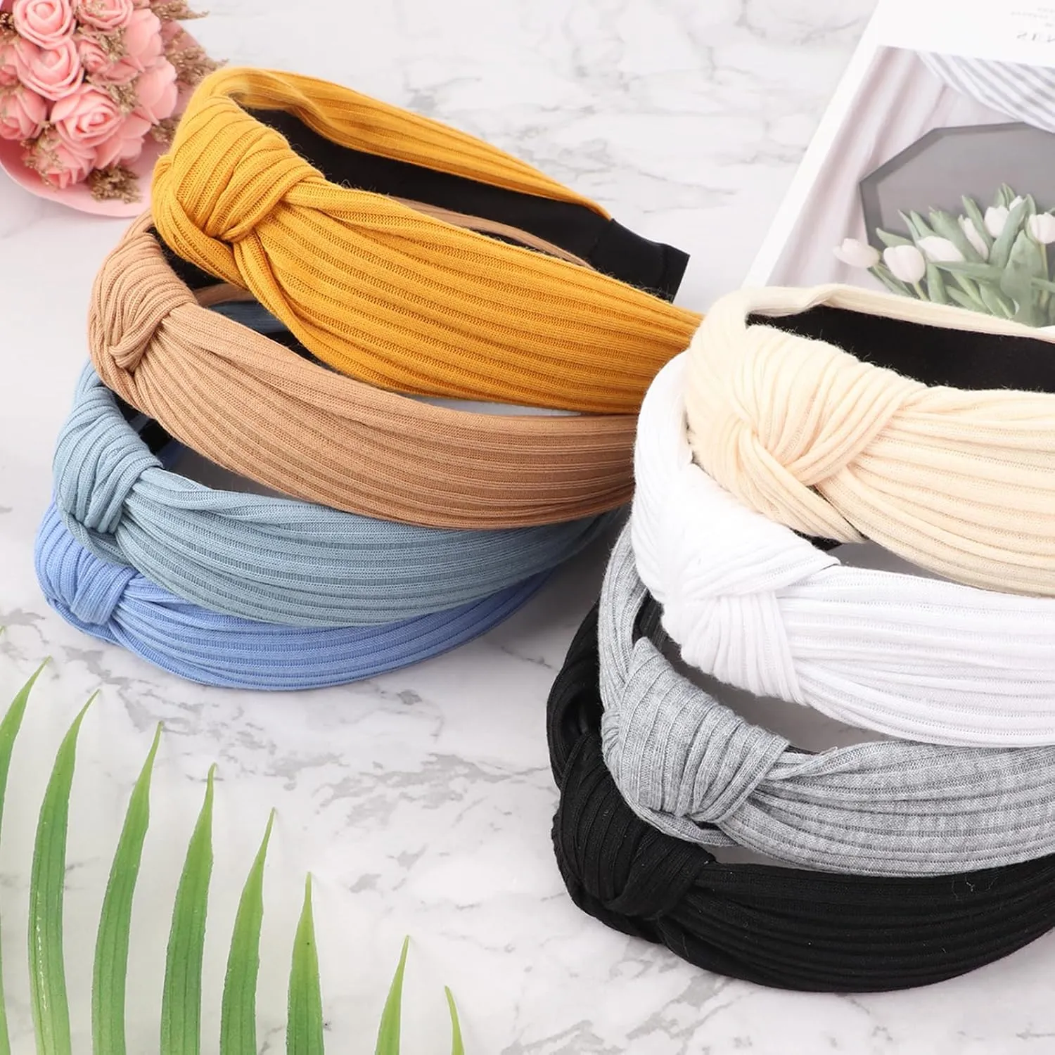 DRESHOW 8 Pack Knotted Headbands for Women Wide Turban Headband Yoga Exercise Ribbing Hair Hoop Hair Bands Accessories