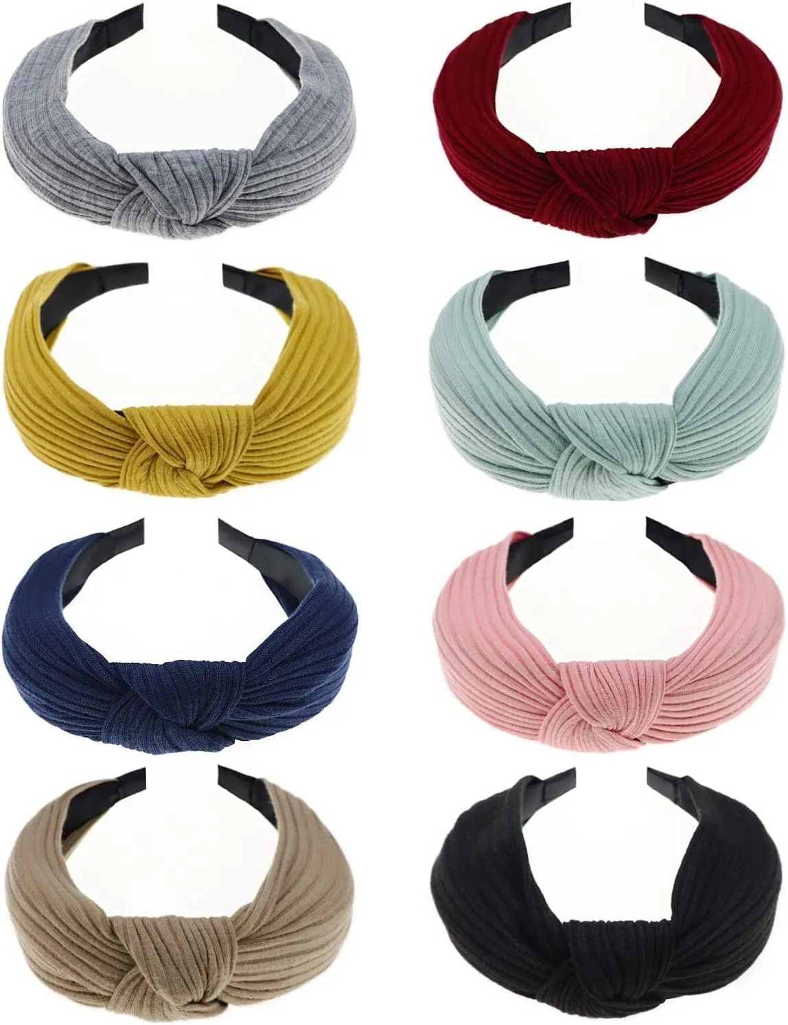 DRESHOW 8 Pack Knotted Headbands for Women Wide Turban Headband Yoga Exercise Ribbing Hair Hoop Hair Bands Accessories