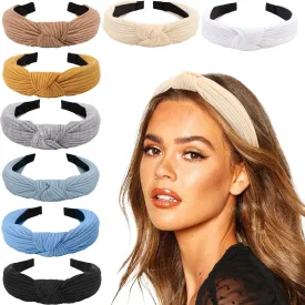 DRESHOW 8 Pack Knotted Headbands for Women Wide Turban Headband Yoga Exercise Ribbing Hair Hoop Hair Bands Accessories