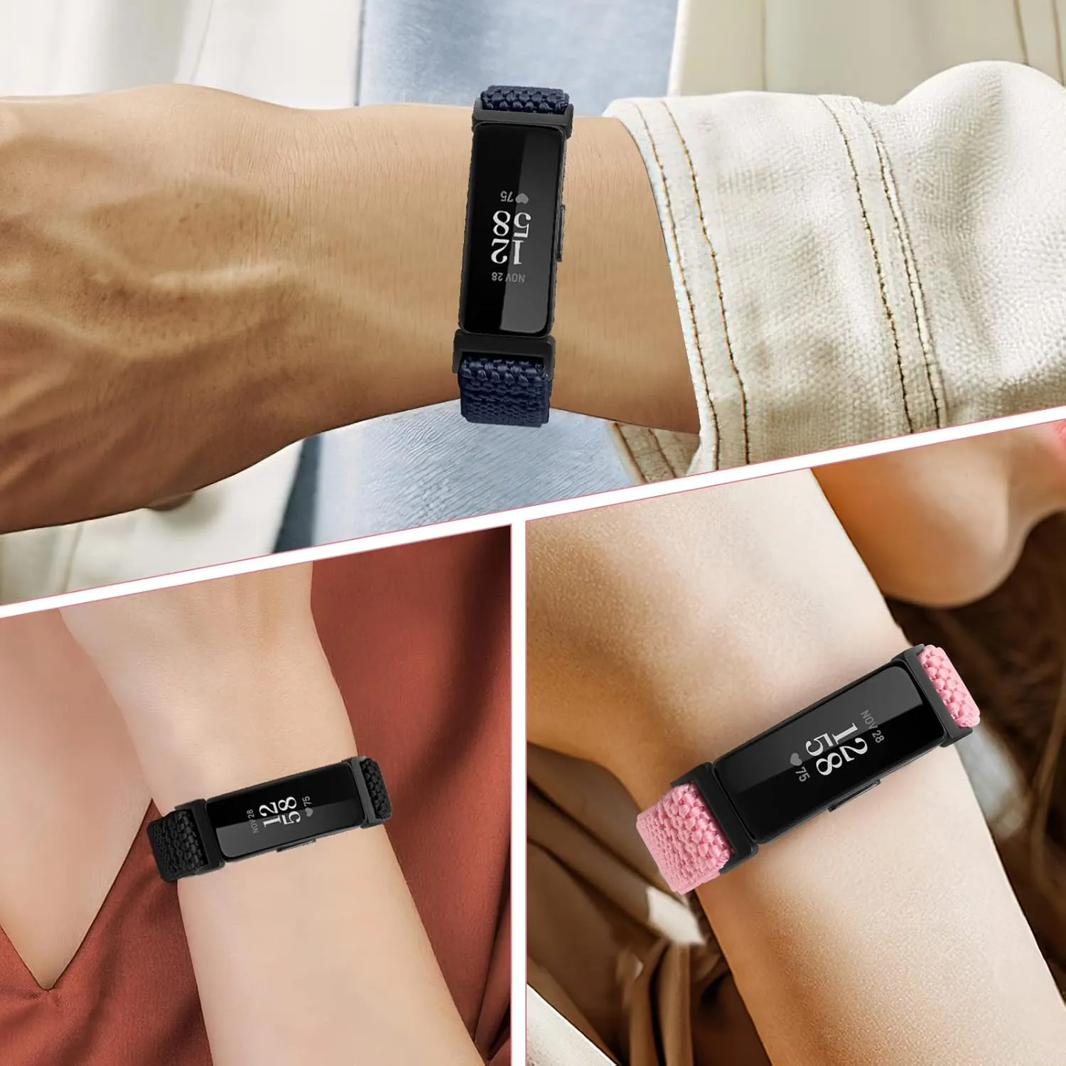 Elastic Watch Band Compatible with Fitbit Inspire /3/2/HR/Ace 2/3, Soft Nylon Sport Wristband Replacement Straps For Women & Men