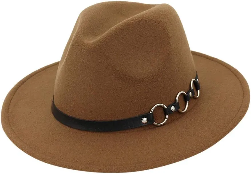 Fedora Hats for Men Women Wide Brim Fedora Panama Hat Men's Dress Hats with Belt Buckle