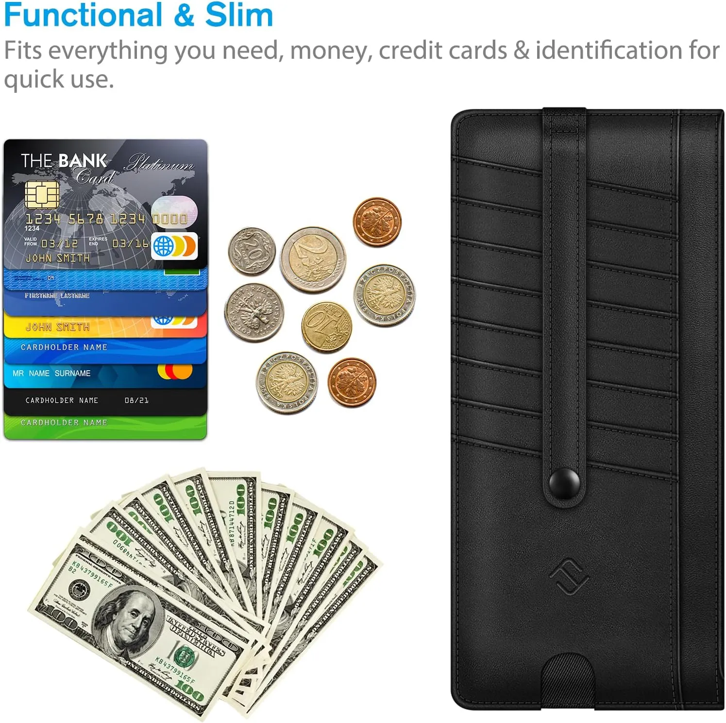 Fintie Slim Credit Card Wallet Holder Change Pouch, RFID Blocking Business Cards Cases with Zipper Pocket for Cash, Coin, Receipt
