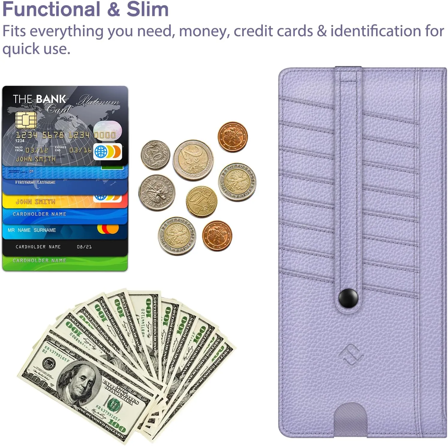 Fintie Slim Credit Card Wallet Holder Change Pouch, RFID Blocking Business Cards Cases with Zipper Pocket for Cash, Coin, Receipt