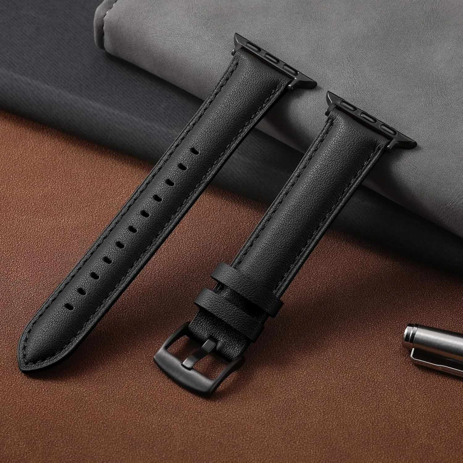 GEAK Leather Band Compatible with Apple Watch Bands for Women 40mm 41mm 38mm 42mm 44mm 45mm 46mm 49mm Men, Top Grain Genuine Leather Strap Wristband for iWatch Series 10 9 8 7 6 5 4 3 2 1 SE Ultra