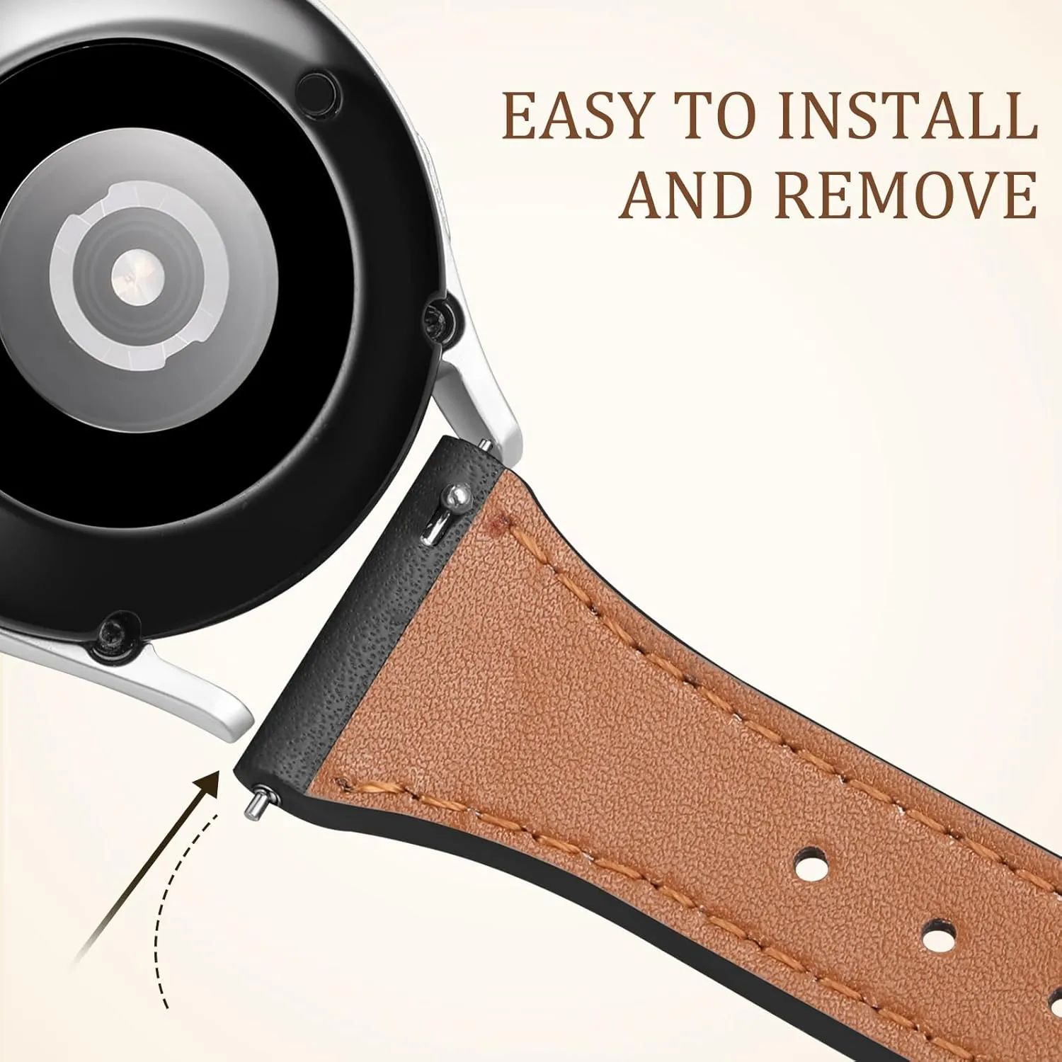GEAK Slim Leather Band Compatible with Galaxy Watch 7 Band/6 5 4 FE 40mm 44mm/5 pro 45mm/Classic/Galaxy Active 2, 20mm Genuine Leather Strap with Quick Release Buckle for Samsung Watch Bands Women