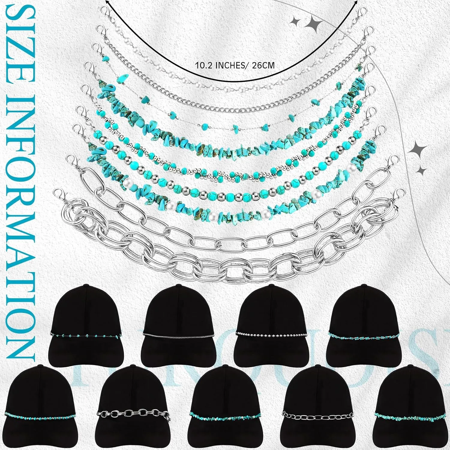 Geyoga 9 Pcs Trucker Hat Chains Bill Decoration Hat Charms Detachable DIY Metal Chains for Women Man Decorating Supplies