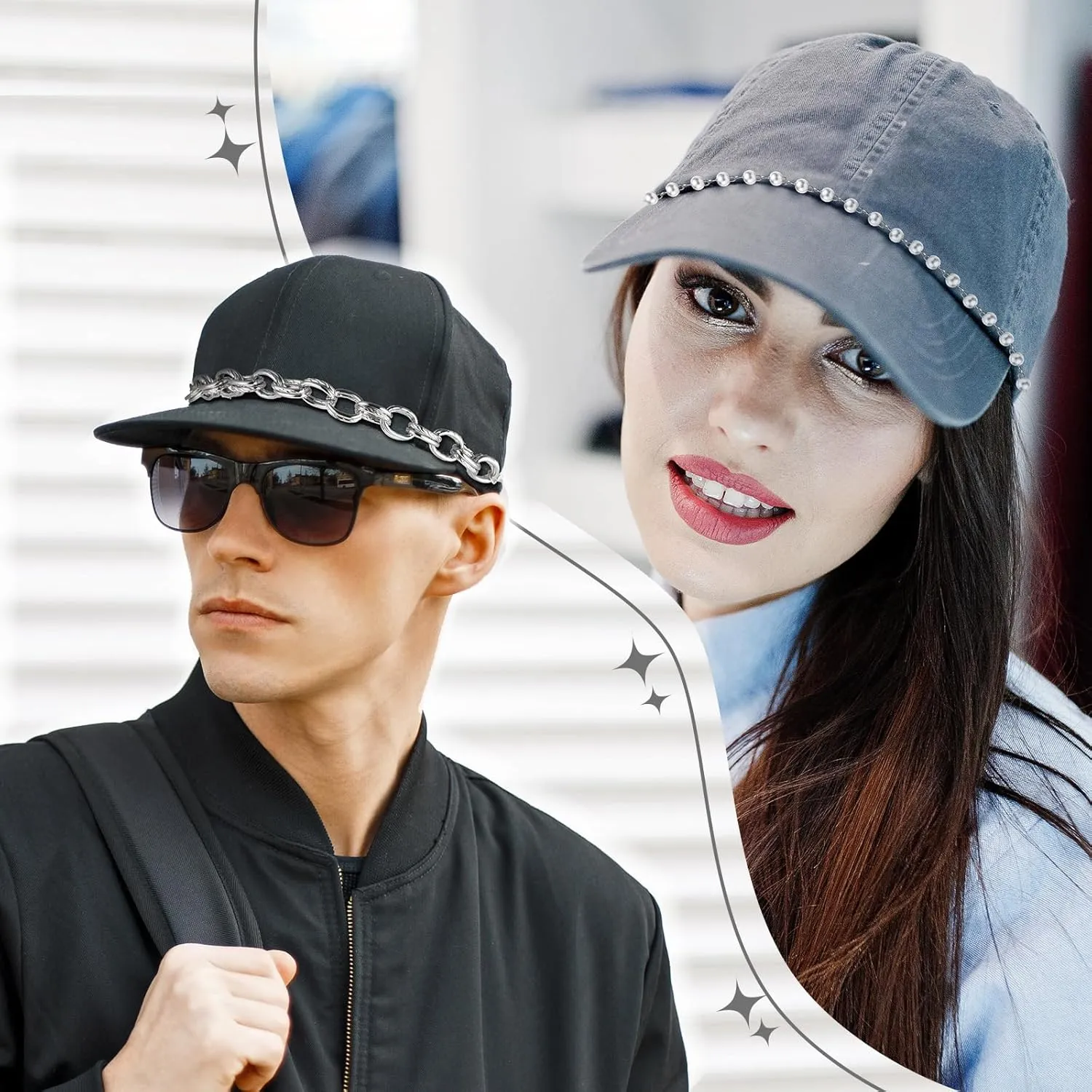 Geyoga 9 Pcs Trucker Hat Chains Bill Decoration Hat Charms Detachable DIY Metal Chains for Women Man Decorating Supplies