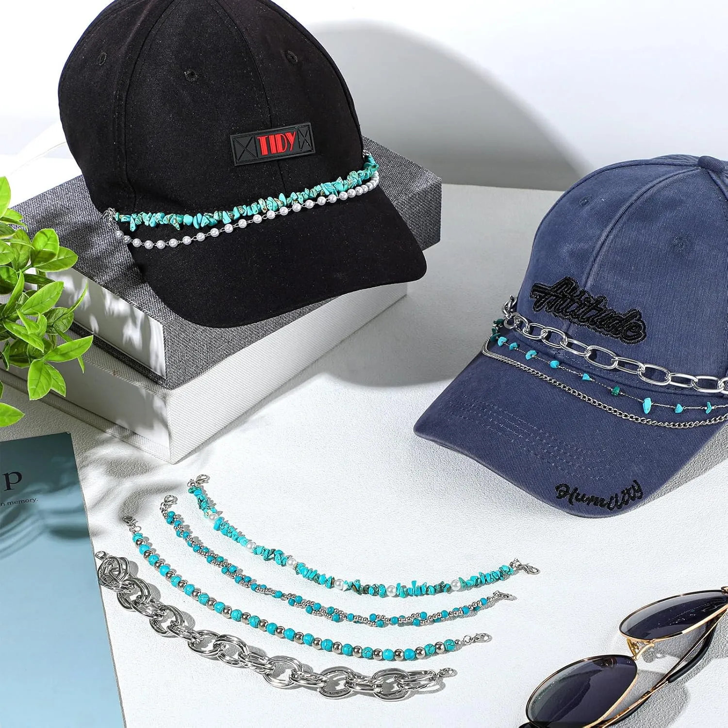 Geyoga 9 Pcs Trucker Hat Chains Bill Decoration Hat Charms Detachable DIY Metal Chains for Women Man Decorating Supplies