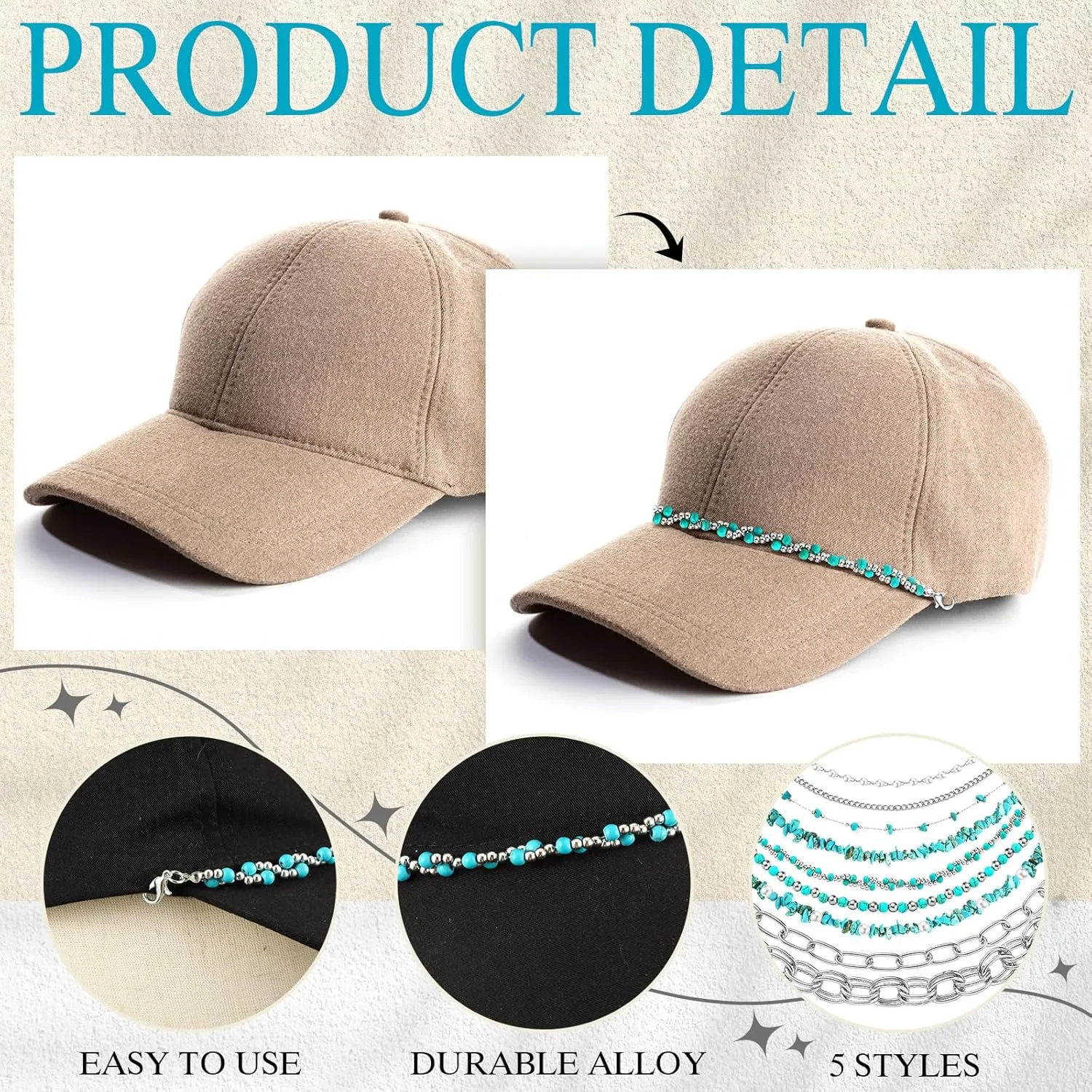 Geyoga 9 Pcs Trucker Hat Chains Bill Decoration Hat Charms Detachable DIY Metal Chains for Women Man Decorating Supplies