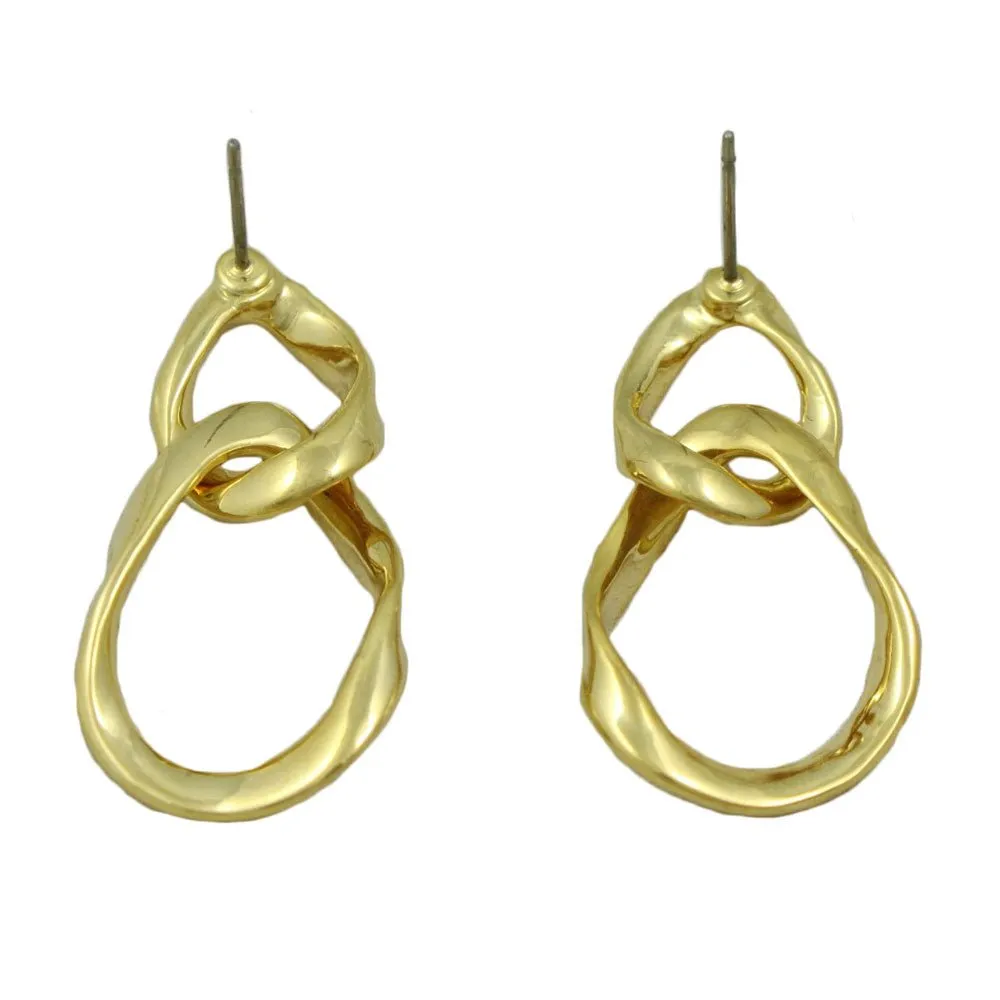 Gold Intertwined Twisted Open Teardrops Pierced Earring - MEC208
