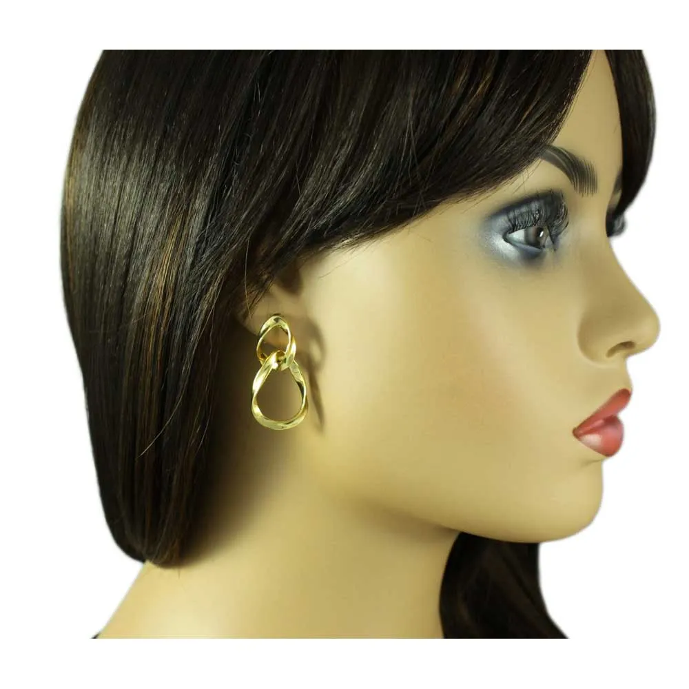 Gold Intertwined Twisted Open Teardrops Pierced Earring - MEC208
