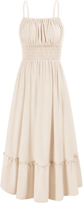GRACE KARIN Womens 2025 Summer Dress Casual Sleeveless Spaghetti Strap Smocked Ruffle Beach Long Maxi Dress with Pockets