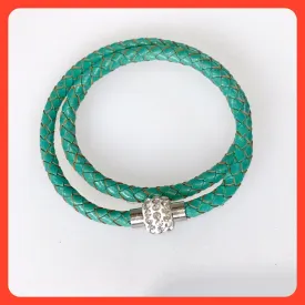 Green Braided Leather Necklace-Bracelet