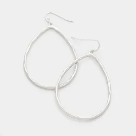 Hammered Teardrop Hoops in Silver