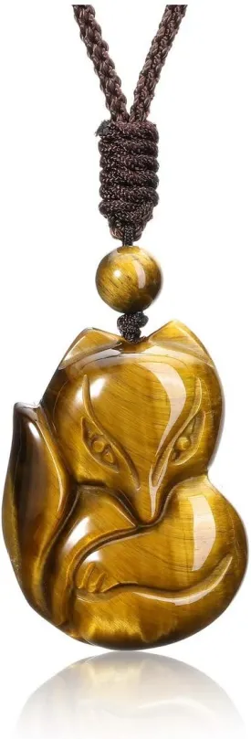 Jovivi Healing Crystal Necklace Natural Tiger Eye Stone Protection Lucky Charm Amulet Bead Pendant Necklace Gemstone Jewelry Adjustable Rope 16-31 inch