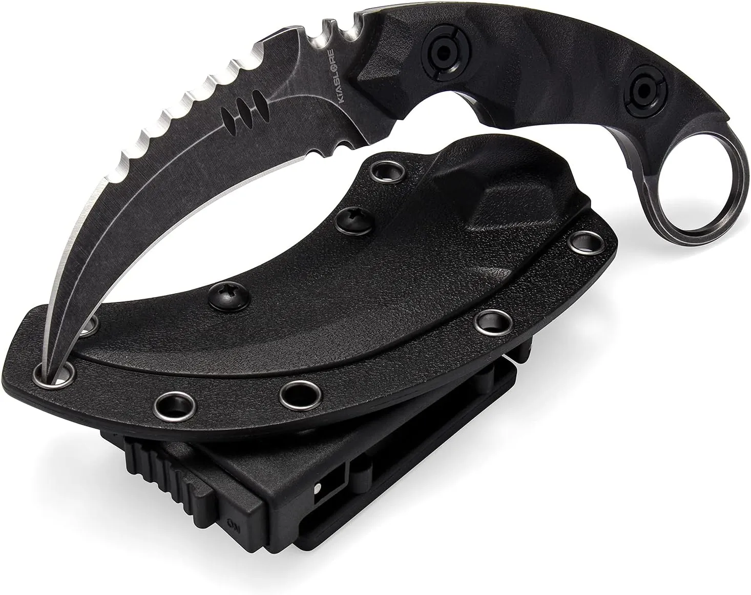 Karambit Knife Outdoor Survival Claw Knife Teeth Knife Double edged Knives Fixed Blade Camping Survival Knife Hunting Knives EDC Tools Tactical Knife With Sheath (Black and Black G10)