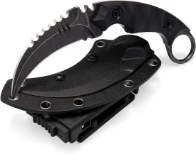 Karambit Knife Outdoor Survival Claw Knife Teeth Knife Double edged Knives Fixed Blade Camping Survival Knife Hunting Knives EDC Tools Tactical Knife With Sheath (Black and Black G10)