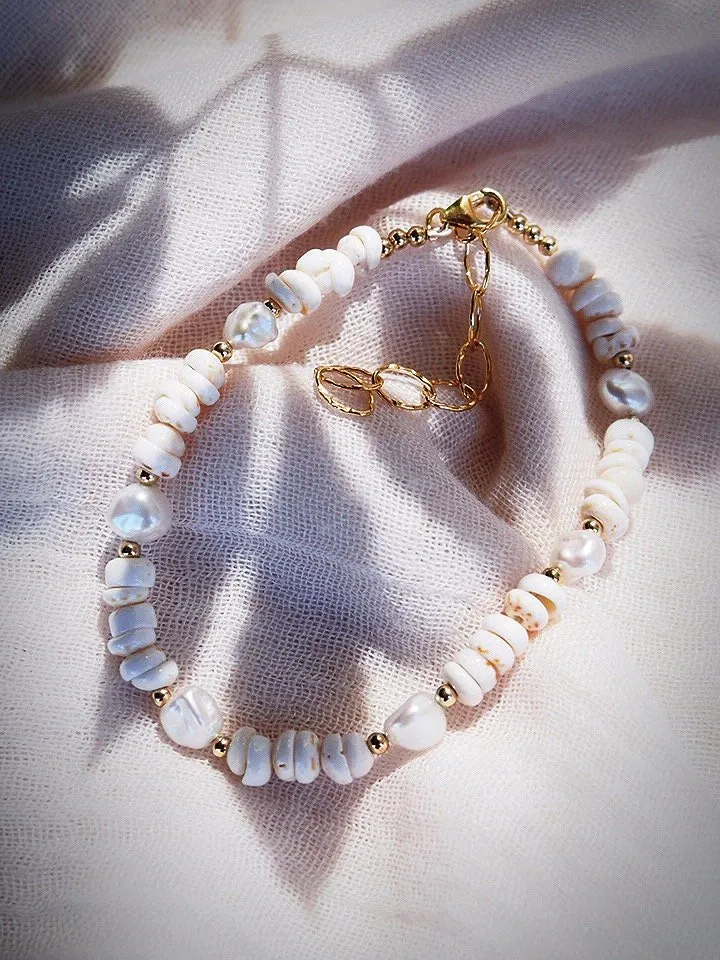 Keshi Pearl Puka Shell Anklet - Poa