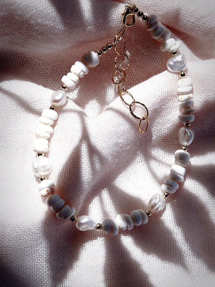 Keshi Pearl Puka Shell Anklet - Poa