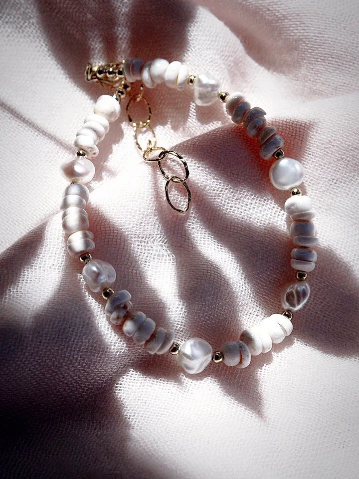 Keshi Pearl Puka Shell Anklet - Poa