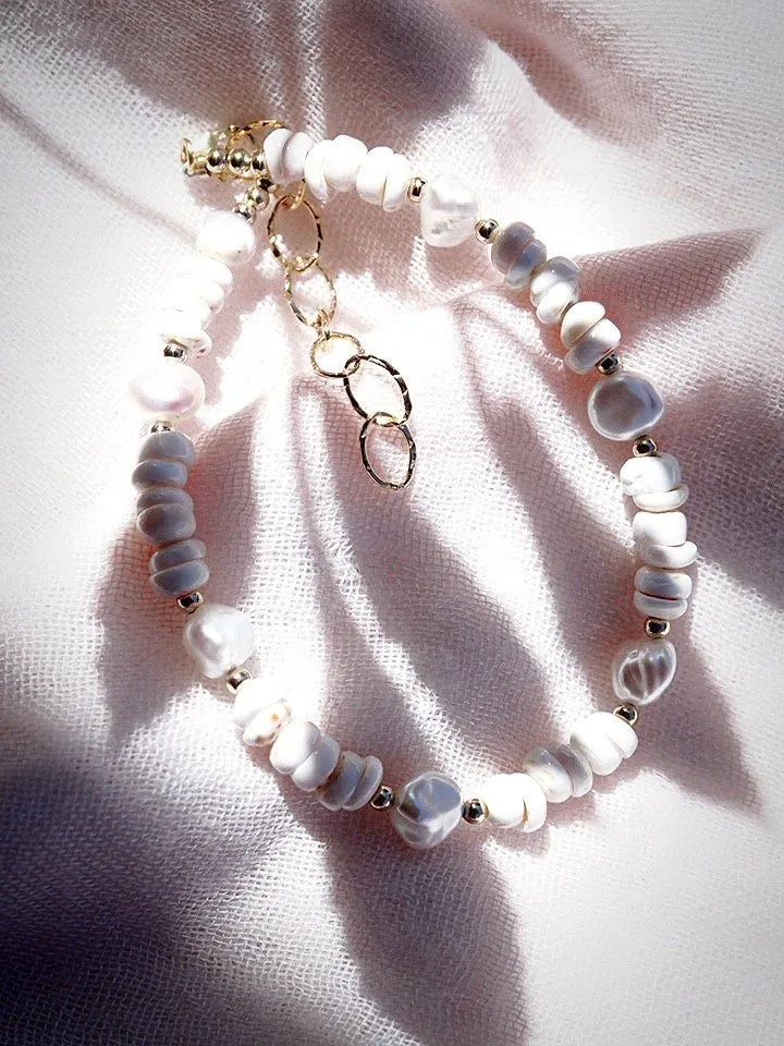 Keshi Pearl Puka Shell Anklet - Poa