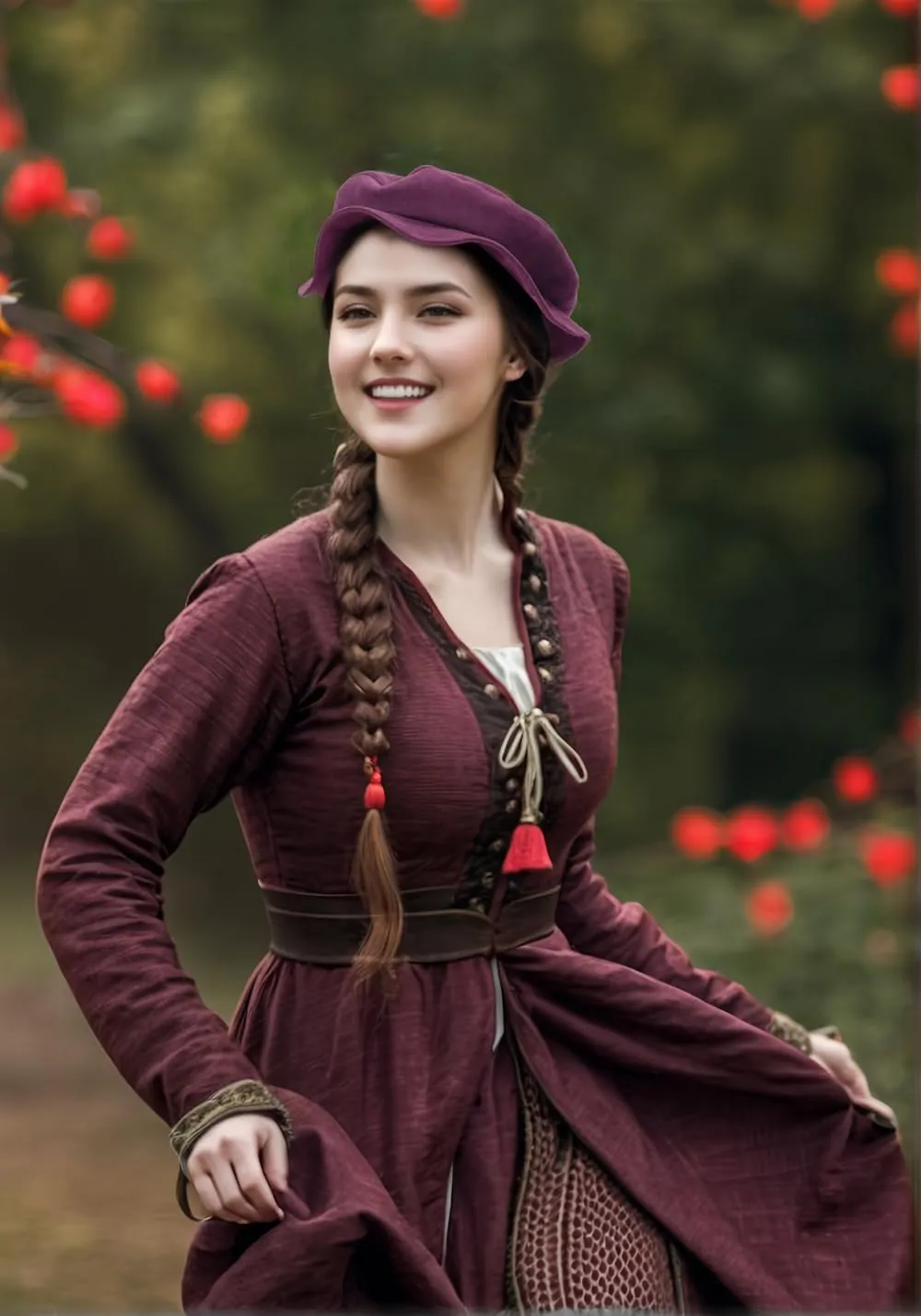 KUOIN Medieval Beret Tudor Flat Cap Faux Suede Bonnet Unisex Renaissance Hat Ren Faire Costume Accessories