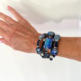 Leather Cuff Navy With Crystal Bling