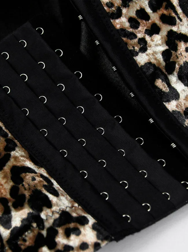 Leopard Pattern Push Up Bustier Crop Top Clubwear Spaghetti Straps Corset Bra Top