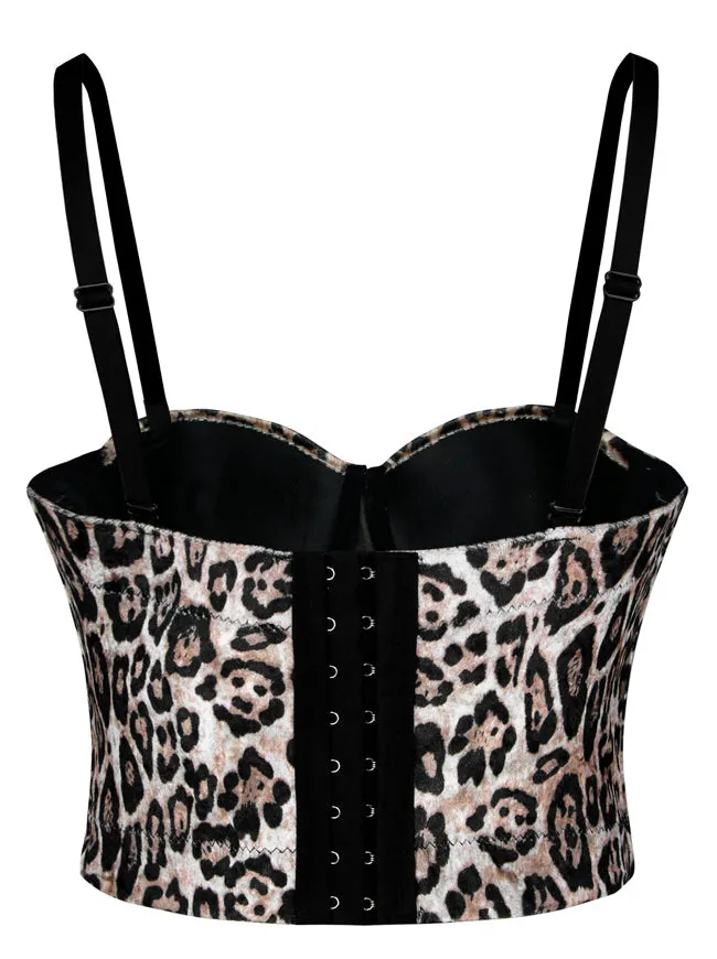 Leopard Pattern Push Up Bustier Crop Top Clubwear Spaghetti Straps Corset Bra Top